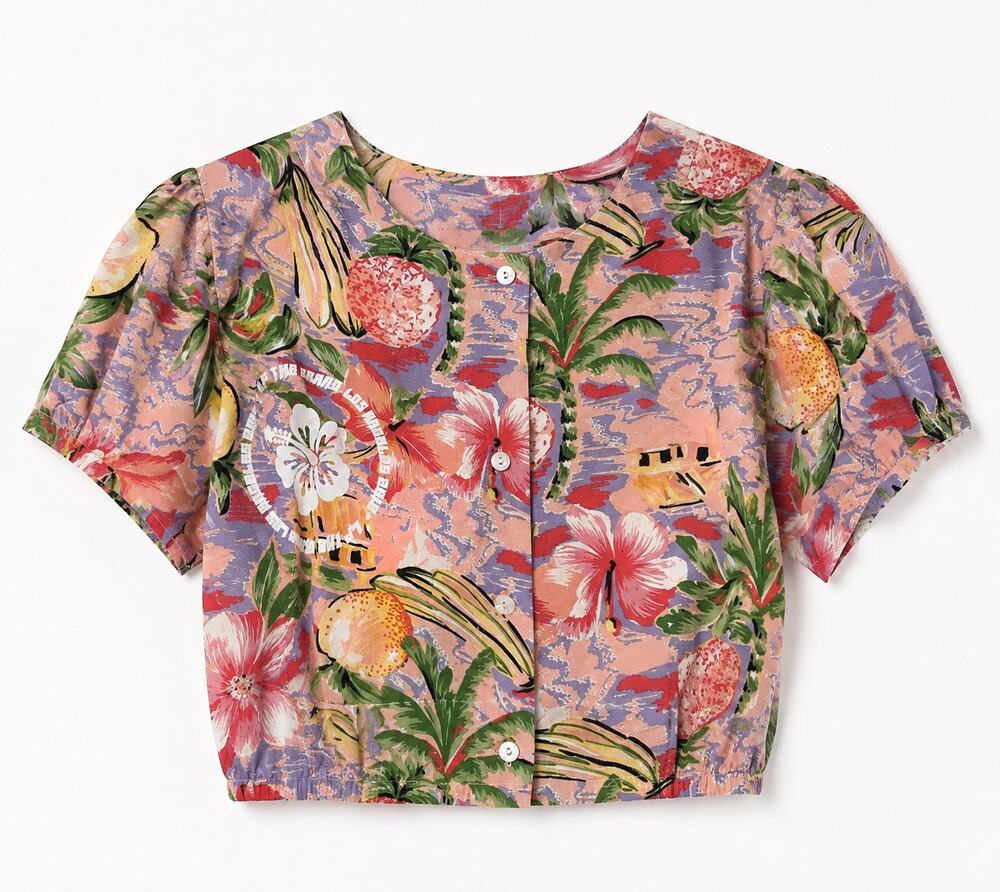 LF crop top Hawaiian floral button front short sleeve Small NWT